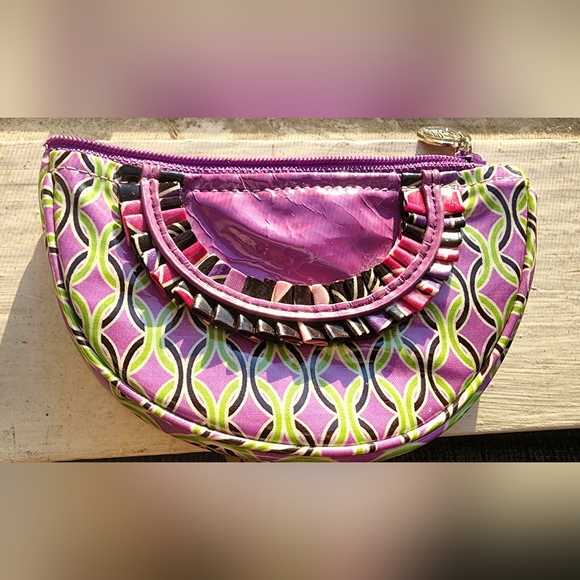 Vera Bradley retired green purple half moon, watermelon slice makeup pouch bag - Picture 2 of 9